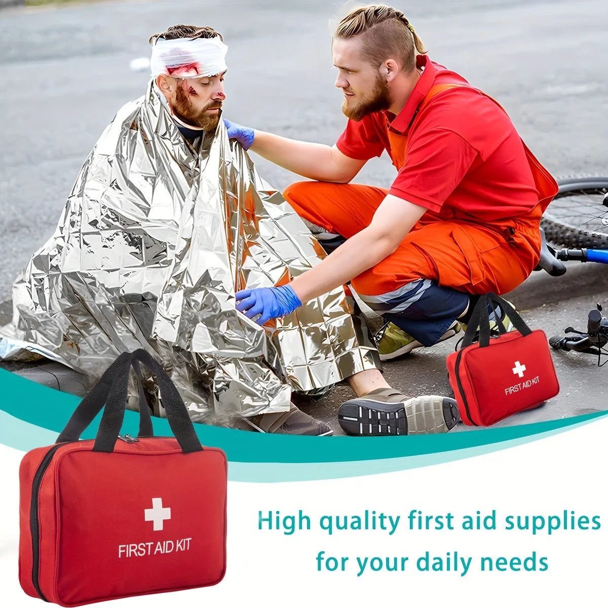 Multi-purpose First Aid Kit with Carry Bag - for outdoor adventures, hunting, hiking and camping - includes camping gear and con