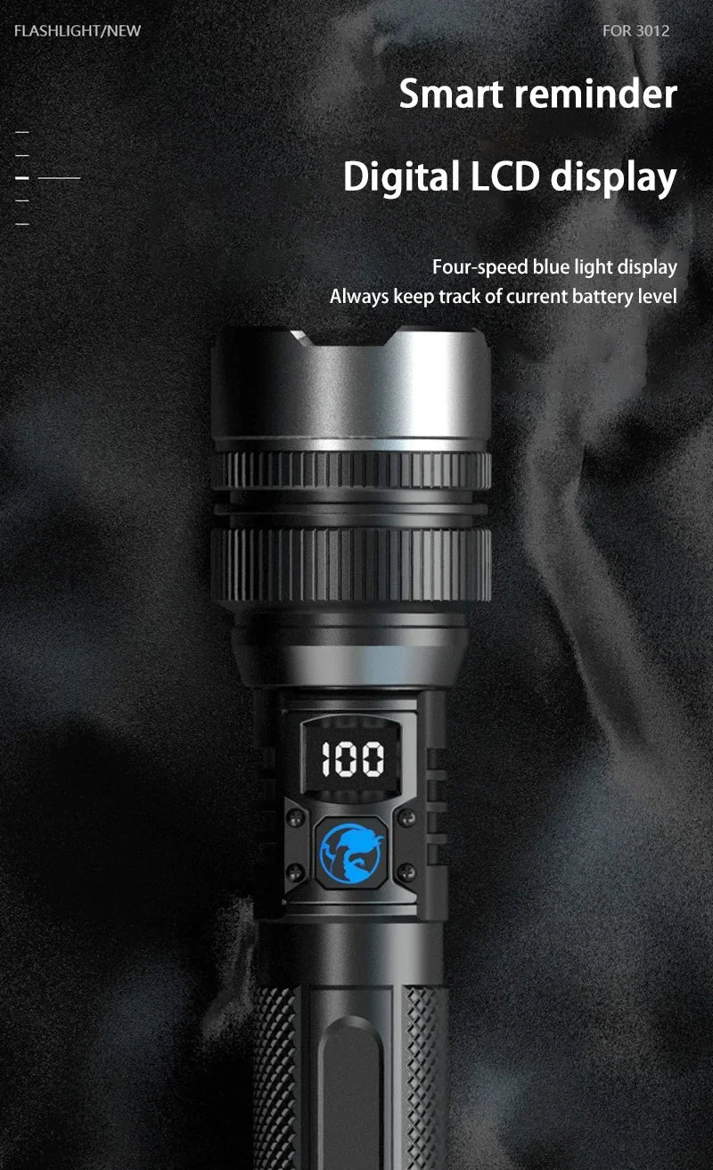 1000000LM Super Bright LED Flashlight Rechargeable USB-C Digital Display IPX8 Waterproof Long Lasting Camping Emergency