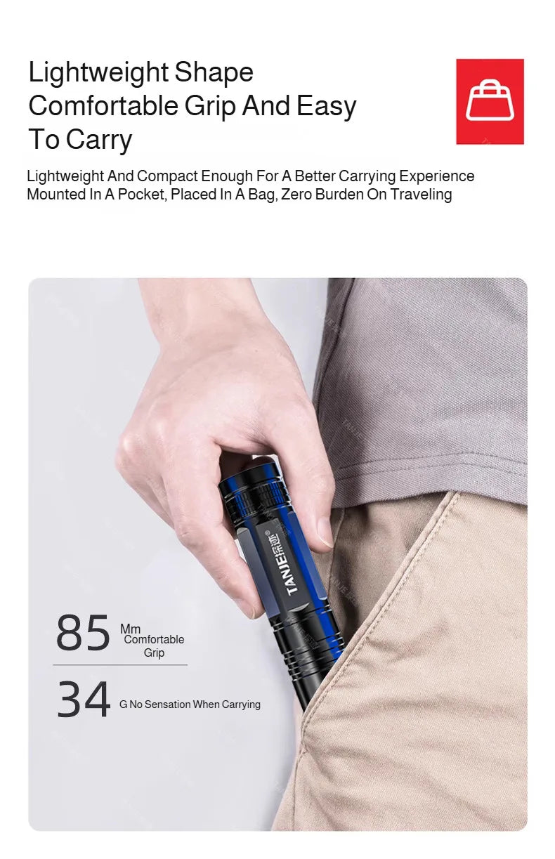Outdoor Flashlight Small Mini Lighting Strong Light Portable Super Bright Rechargeable Hand Lamp for Hiking/Camping/Emergency