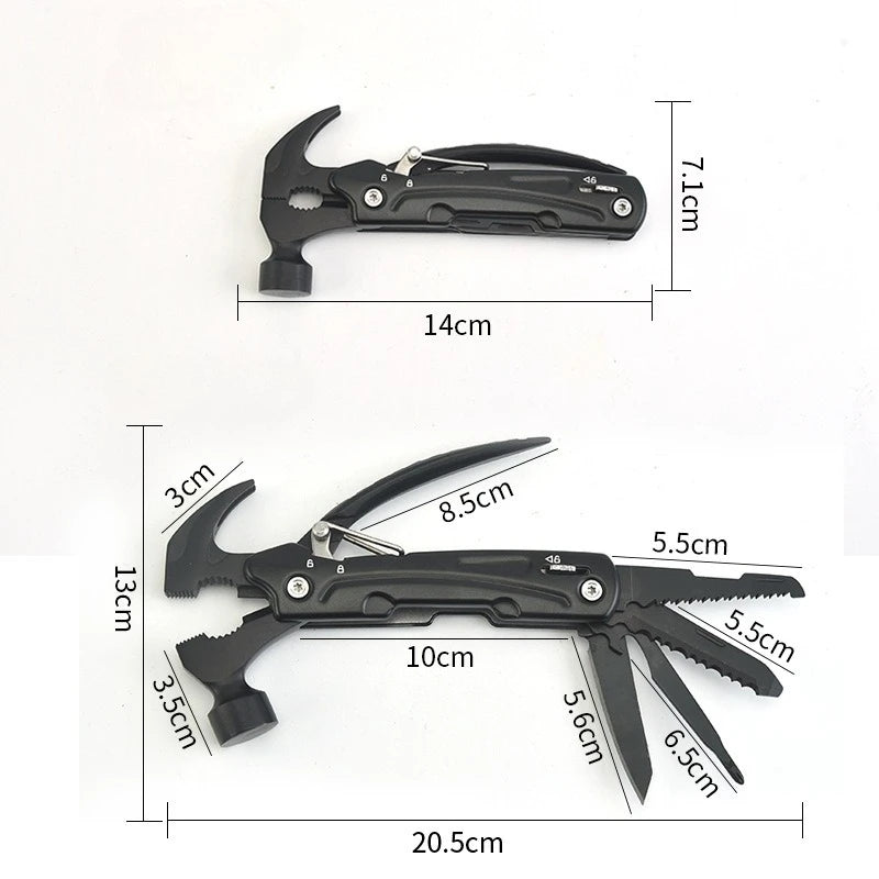 Outdoor Survival Gear Tool for Camping Hunting Hiking Accessories Car Emergency Escape Tool 12 IN 1 Multitool Hammer