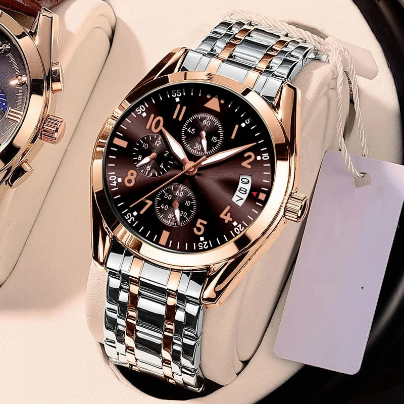 Luxury Men's Watch Waterproof Men Quartz Watches for Man Wristwatch Male Mechanical Luminous Alloy Strap Date Automatic Clock