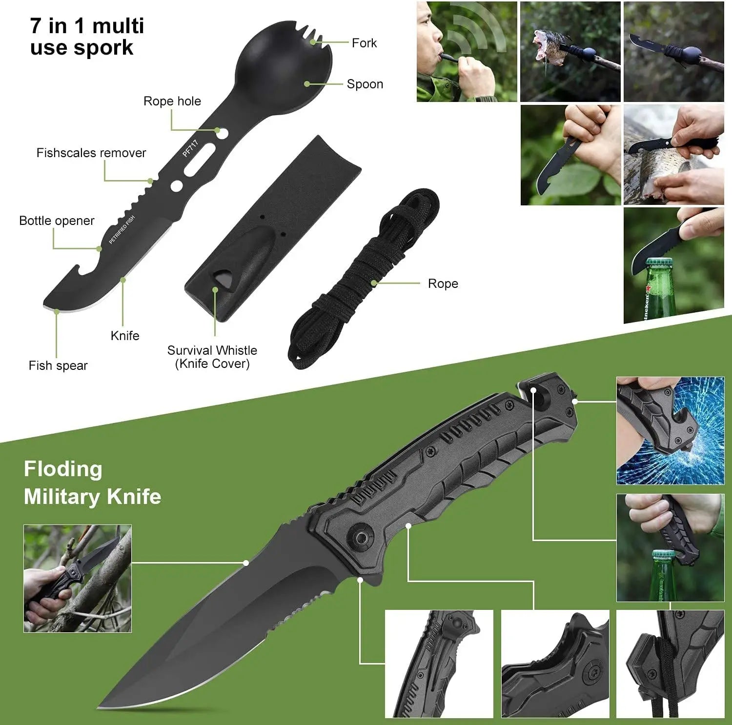 16 Pcs Survival Kit, Camping Gear & Equipment, Stocking Stuffers for Men, Outdoor Adventure Christmas Gifts