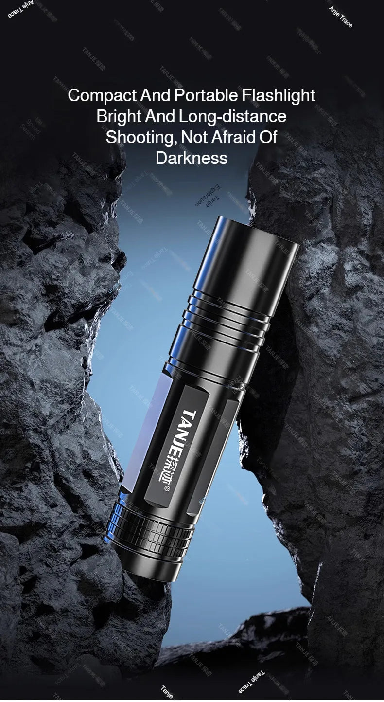 Outdoor Flashlight Small Mini Lighting Strong Light Portable Super Bright Rechargeable Hand Lamp for Hiking/Camping/Emergency