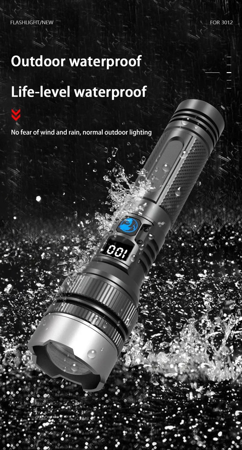 1000000LM Super Bright LED Flashlight Rechargeable USB-C Digital Display IPX8 Waterproof Long Lasting Camping Emergency