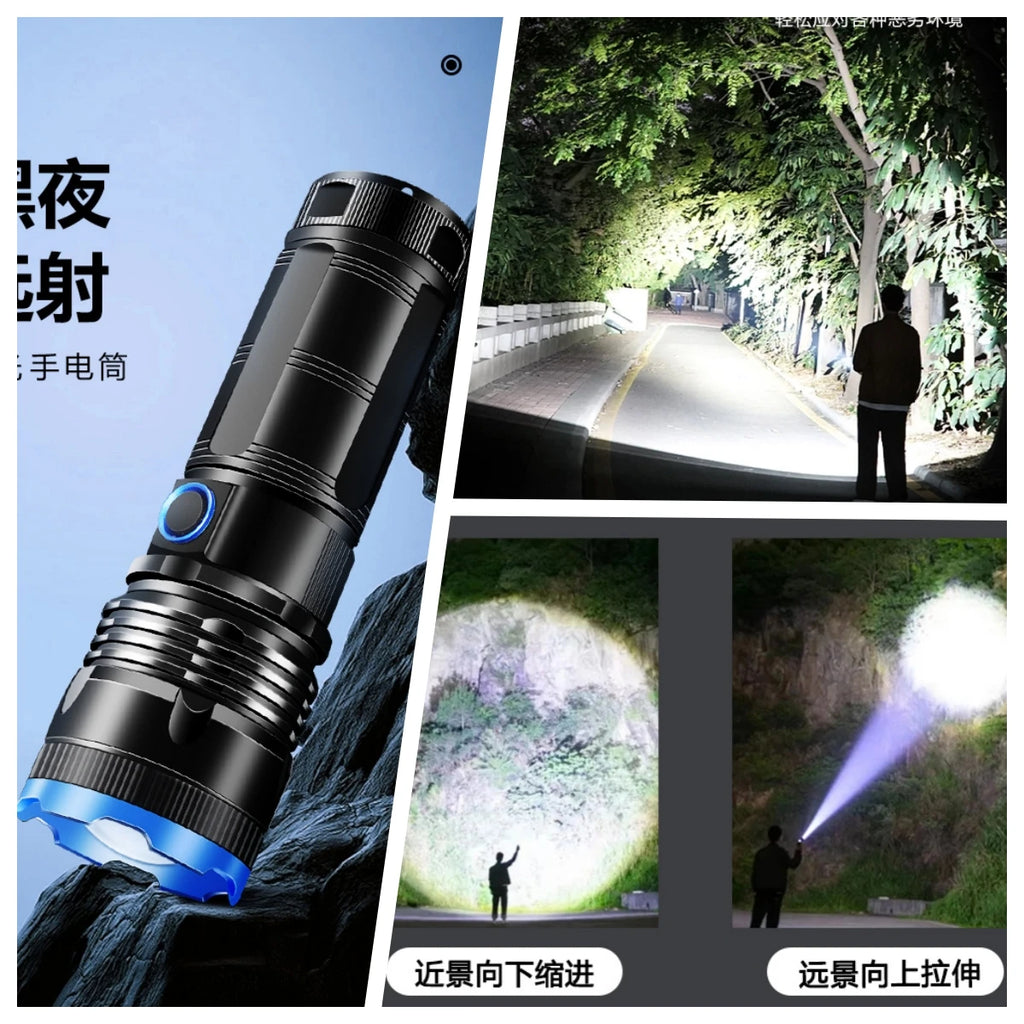Strong light flashlight LED white laser super bright outdoor long-range variable focus rechargeable flashligh