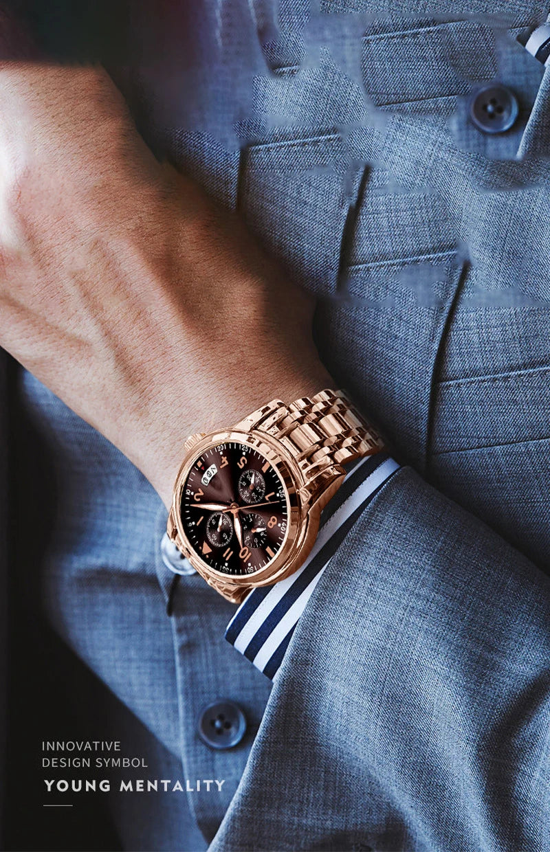 Luxury Men's Watch Waterproof Men Quartz Watches for Man Wristwatch Male Mechanical Luminous Alloy Strap Date Automatic Clock