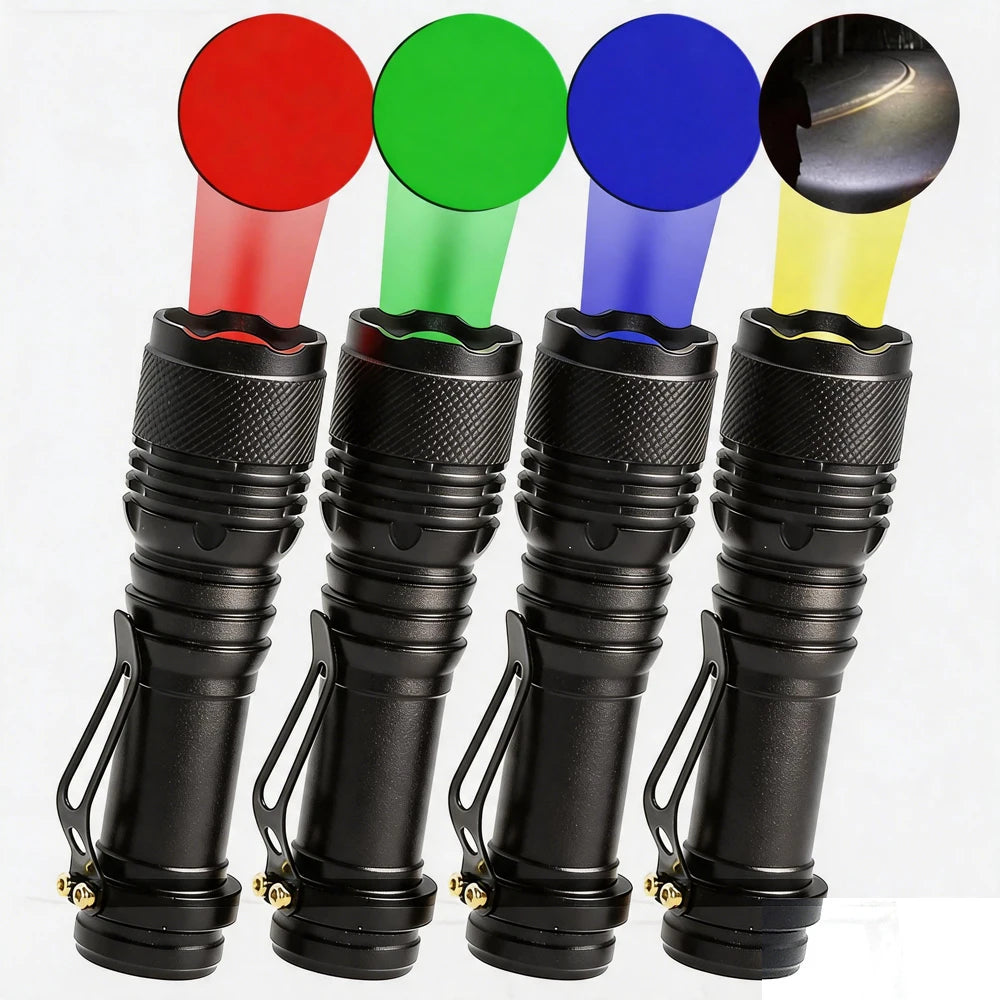 High Power Red, green, blue, white LED Flashlight - Powerful three-mode Light Torch for Astronomy, Aviation, Night Observation