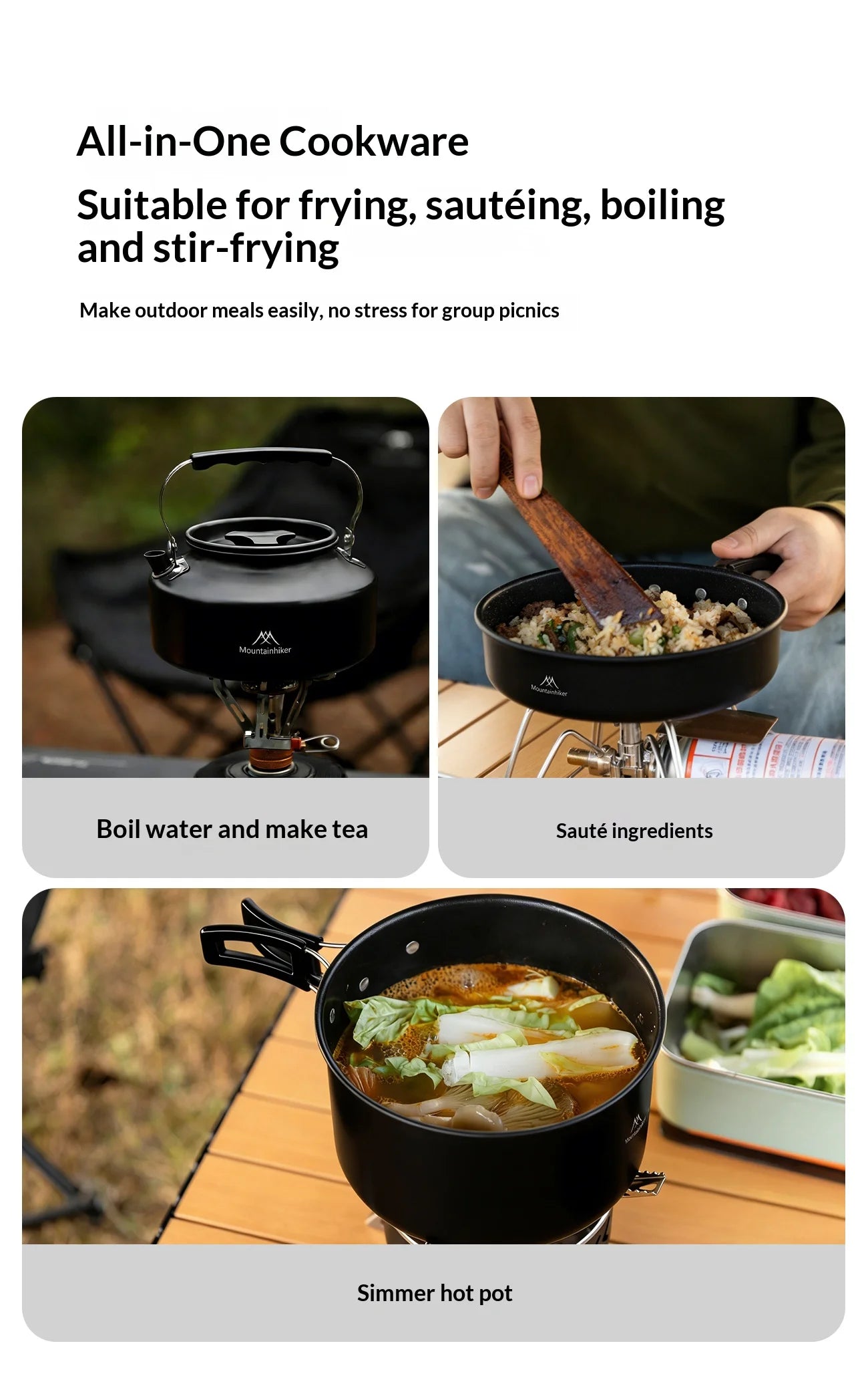 All-in-one camping cooking kit | Portable cookware suitable for backpacking trips, perfect for family camping trips.