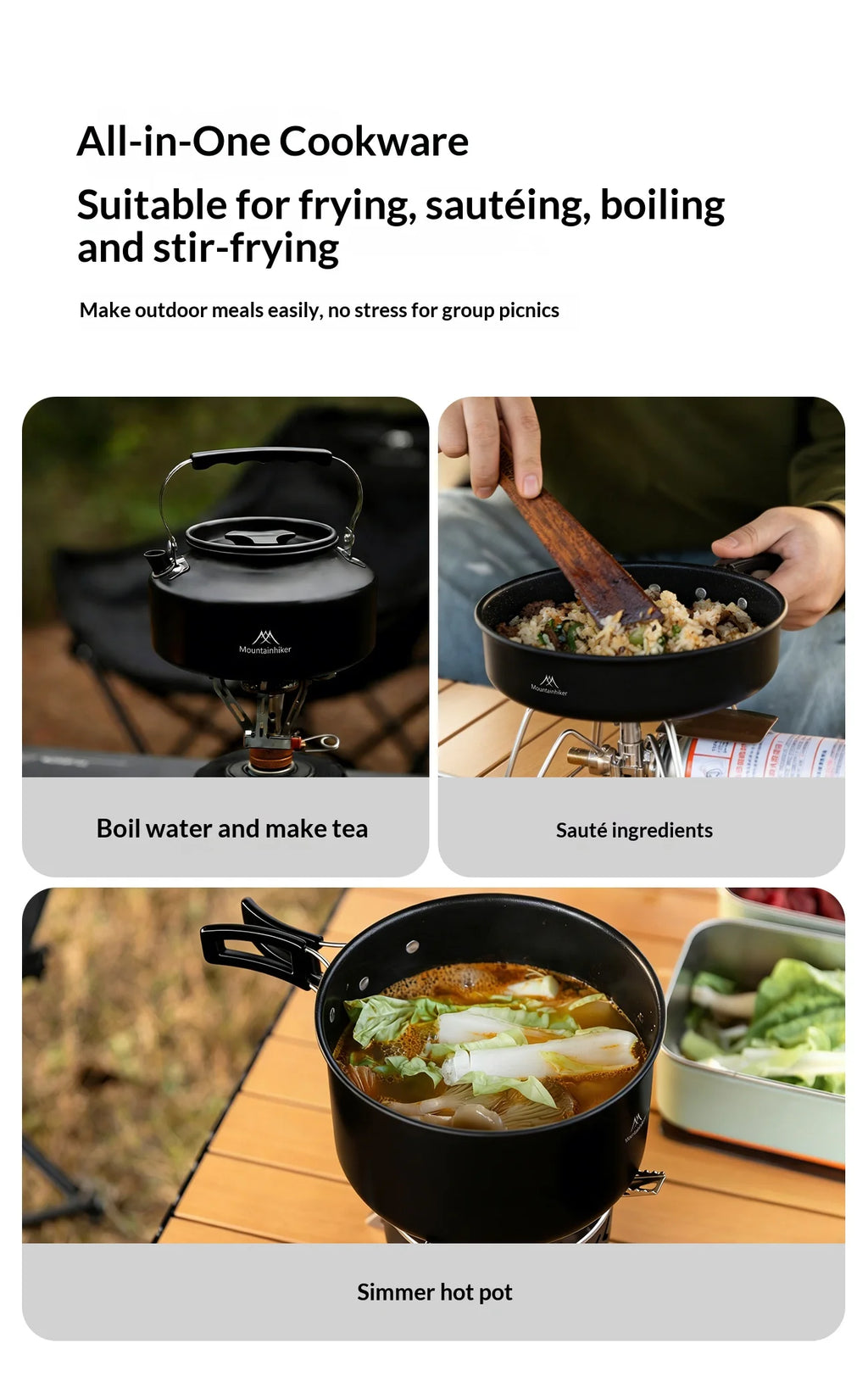 All-in-one camping cooking kit | Portable cookware suitable for backpacking trips, perfect for family camping trips.