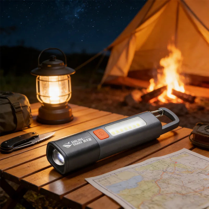 Camping Must-Have - Rechargeable LED Flashlight with Lantern Mode, Super Bright XPE, Built-in Hook for Hands-Free Use Anywhere