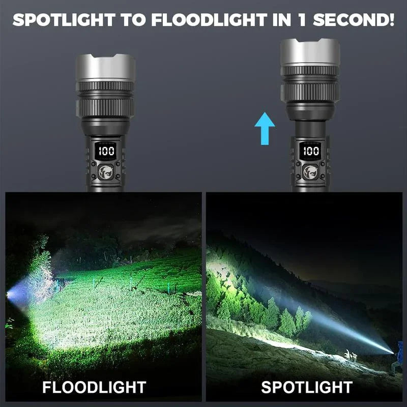 1000000LM Super Bright LED Flashlight Rechargeable USB-C Digital Display IPX8 Waterproof Long Lasting Camping Emergency