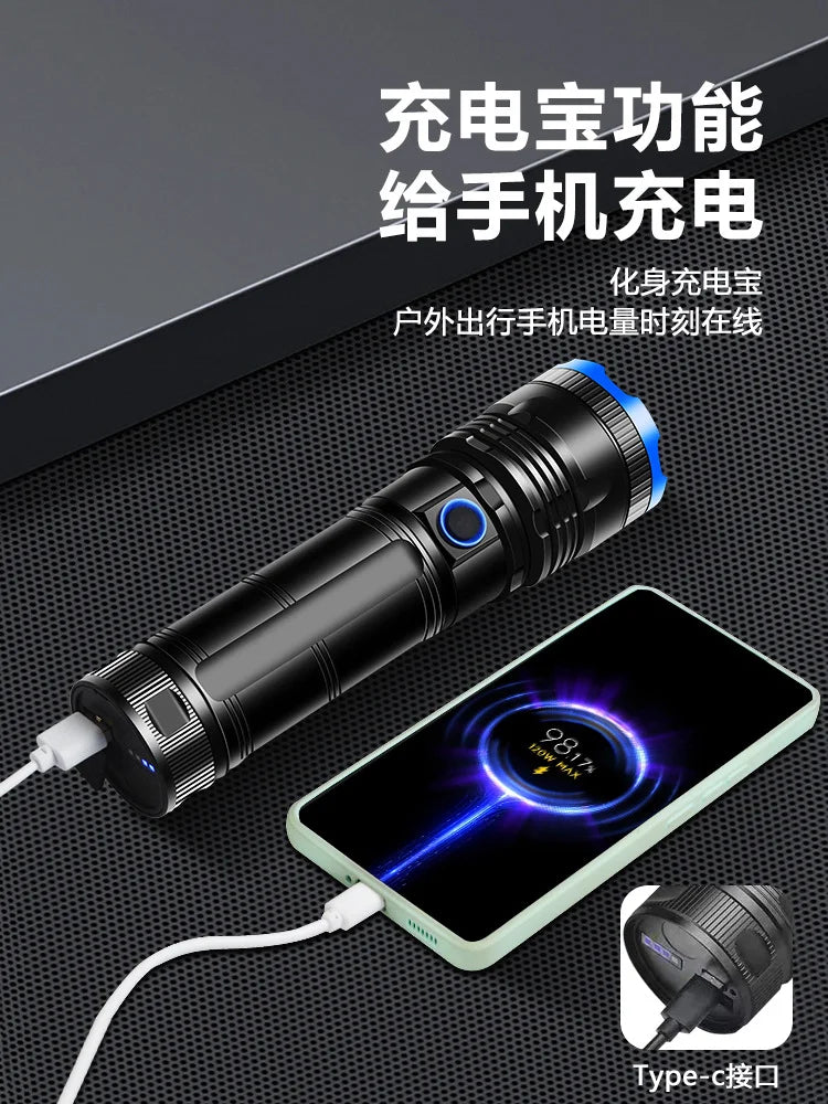 Strong light flashlight LED white laser super bright outdoor long-range variable focus rechargeable flashligh