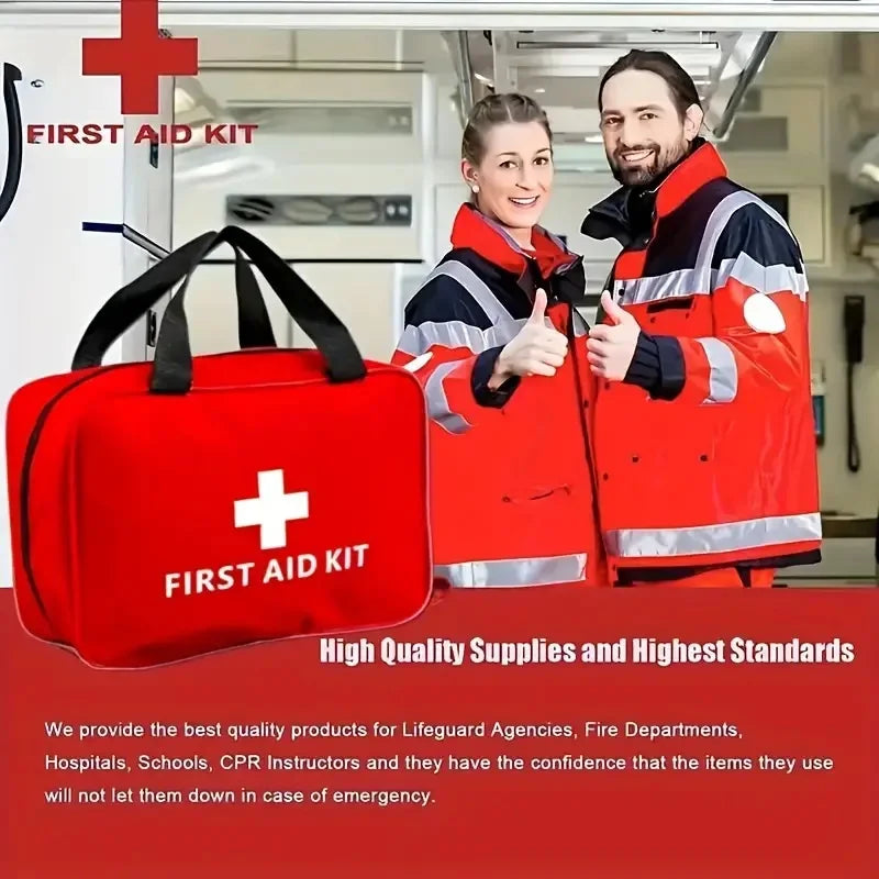 Multi-purpose First Aid Kit with Carry Bag - for outdoor adventures, hunting, hiking and camping - includes camping gear and con