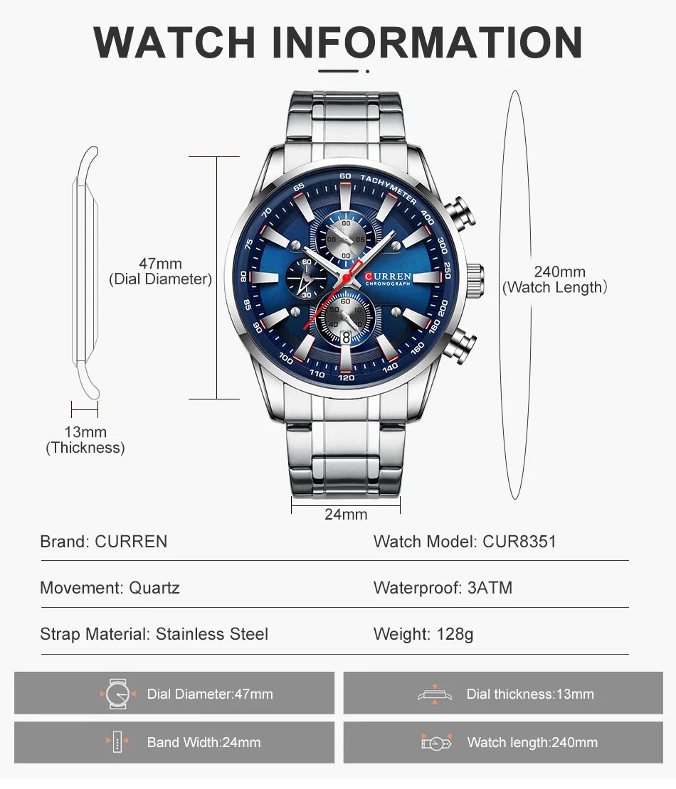 New Watches for Men Top Luxury Brand CURREN Quartz Men’s Watch Sport Waterproof Wrist Watches Chronograph Date Relogio Masculino