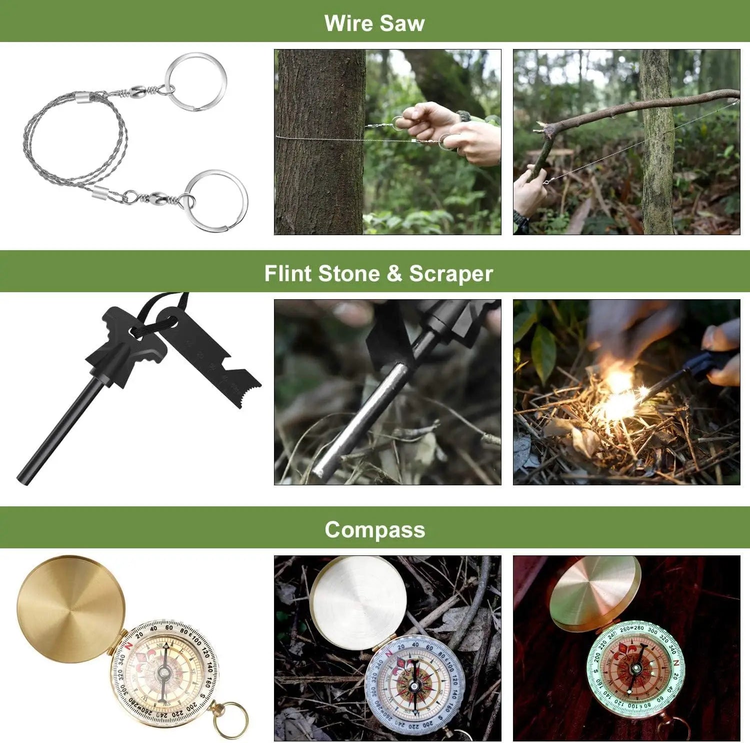 16 Pcs Survival Kit, Camping Gear & Equipment, Stocking Stuffers for Men, Outdoor Adventure Christmas Gifts