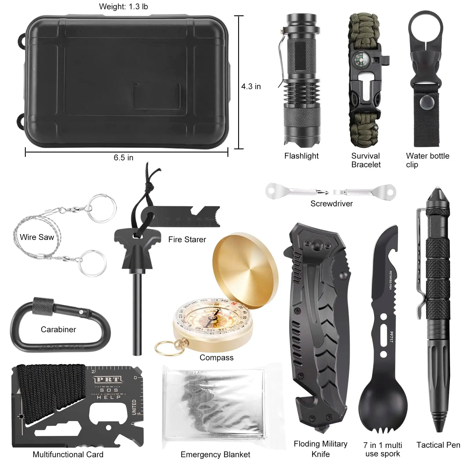 16 Pcs Survival Kit, Camping Gear & Equipment, Stocking Stuffers for Men, Outdoor Adventure Christmas Gifts