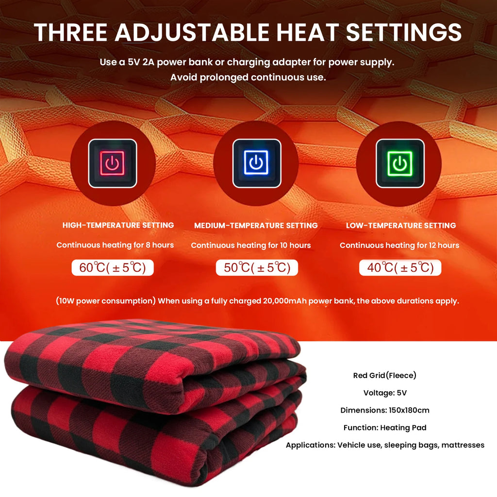 Winter Camping Gear- Sleeping Electric Heating Pads 3 Temp Adjustament Heating Cushion Pad Cold Resistant for Outdoor Sports Mat