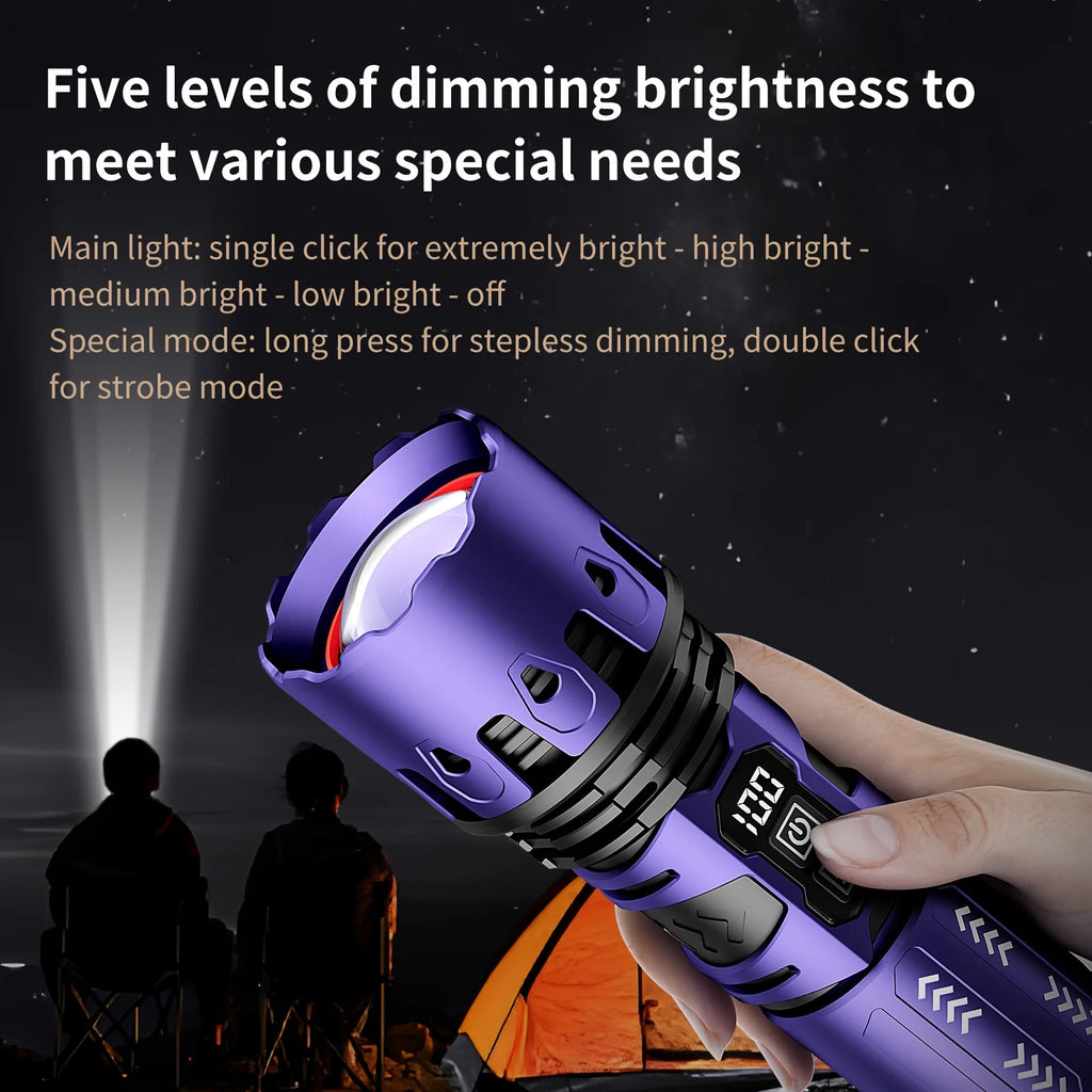 LED High-brightness Display Flashlight High-lumen Ultra-bright Rechargeable Flashlight for Camping Outdoor Activities Farm Night