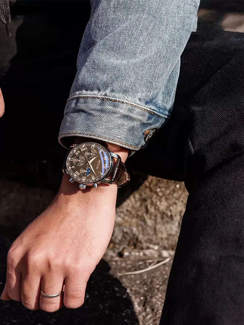 Luxury Men Business Watches  Fashion Leather Strap Round Dial Male's Analog Quartz Wristwatch Reloj Hombre（Without Box）