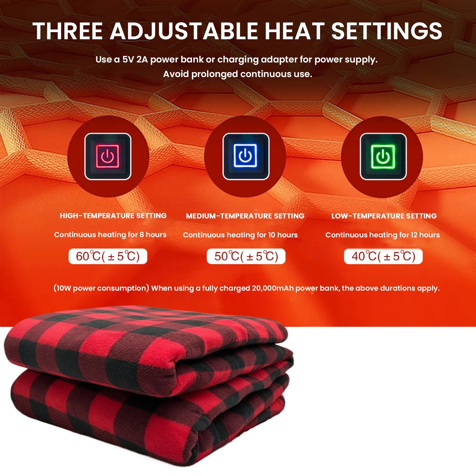 Winter Camping Gear- Sleeping Electric Heating Pads 3 Temp Adjustament Heating Cushion Pad Cold Resistant for Outdoor Sports Mat
