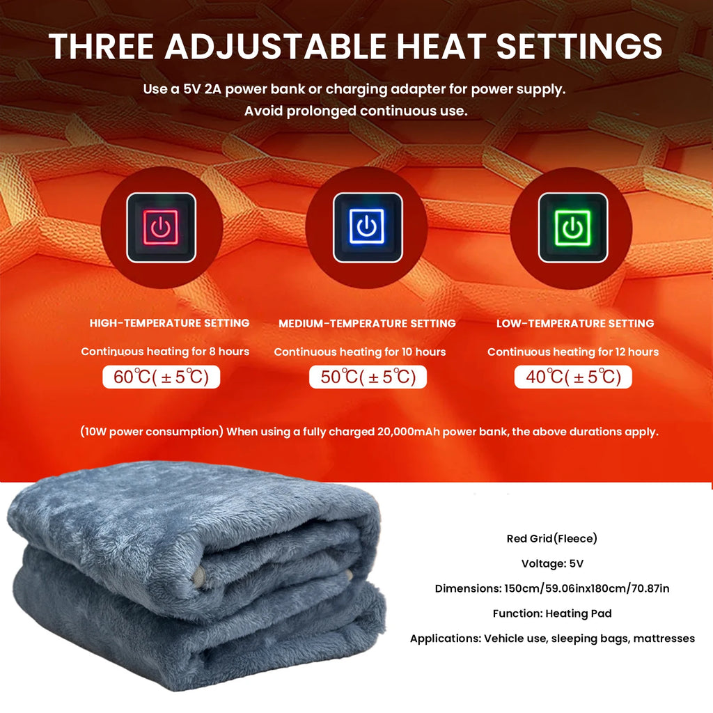 Winter Camping Gear- Sleeping Electric Heating Pads 3 Temp Adjustament Heating Cushion Pad Cold Resistant for Outdoor Sports Mat
