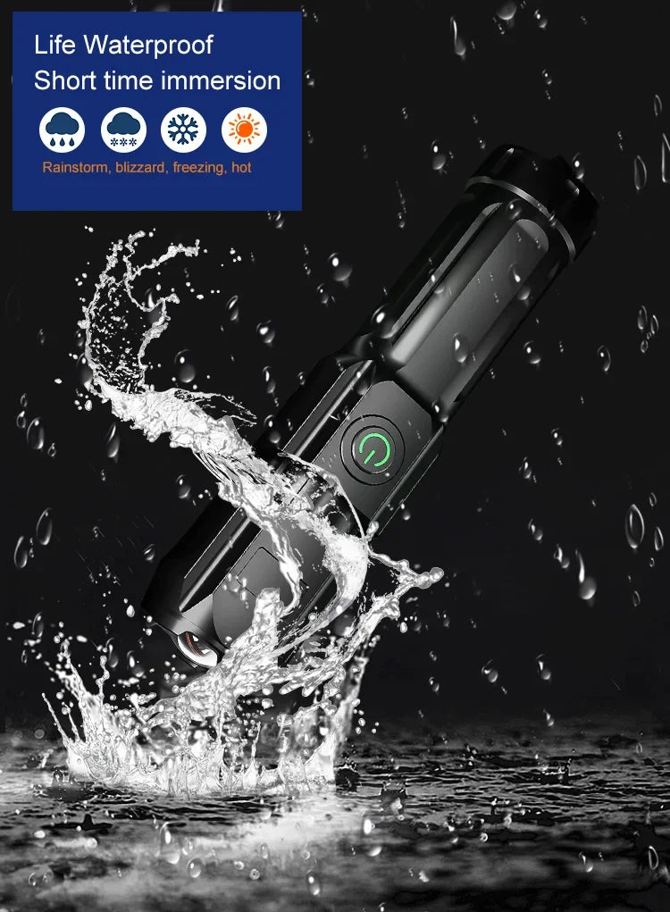 Powerful LED Flashlight Rechargeable USB Built-in Lithium Battery Waterproof Zoom Fishing Hunting Camping Tactical Flashlight