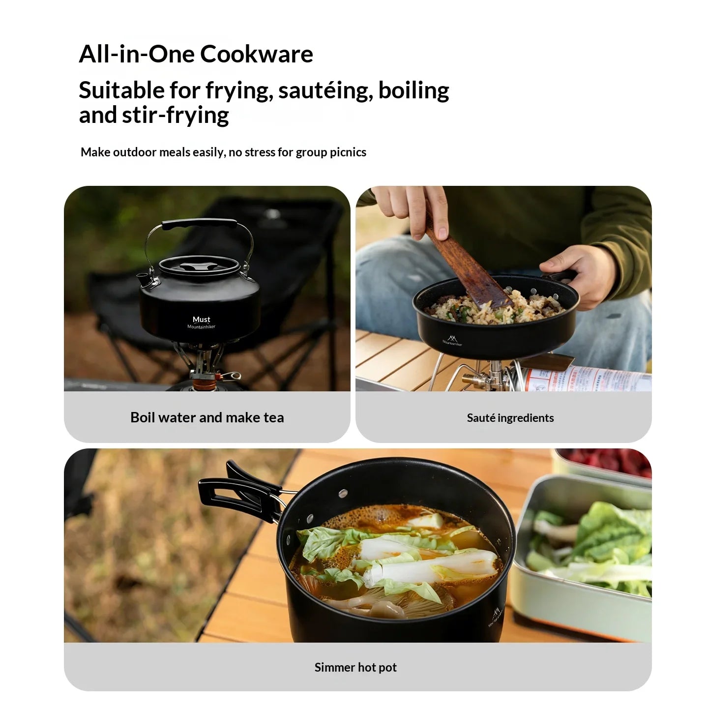 All-in-one camping cooking kit | Portable cookware suitable for backpacking trips, perfect for family camping trips.