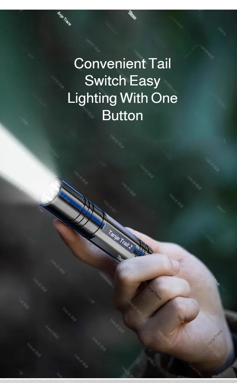 Outdoor Flashlight Small Mini Lighting Strong Light Portable Super Bright Rechargeable Hand Lamp for Hiking/Camping/Emergency
