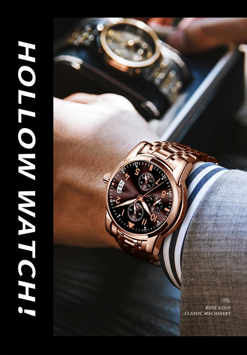 Luxury Men's Watch Waterproof Men Quartz Watches for Man Wristwatch Male Mechanical Luminous Alloy Strap Date Automatic Clock
