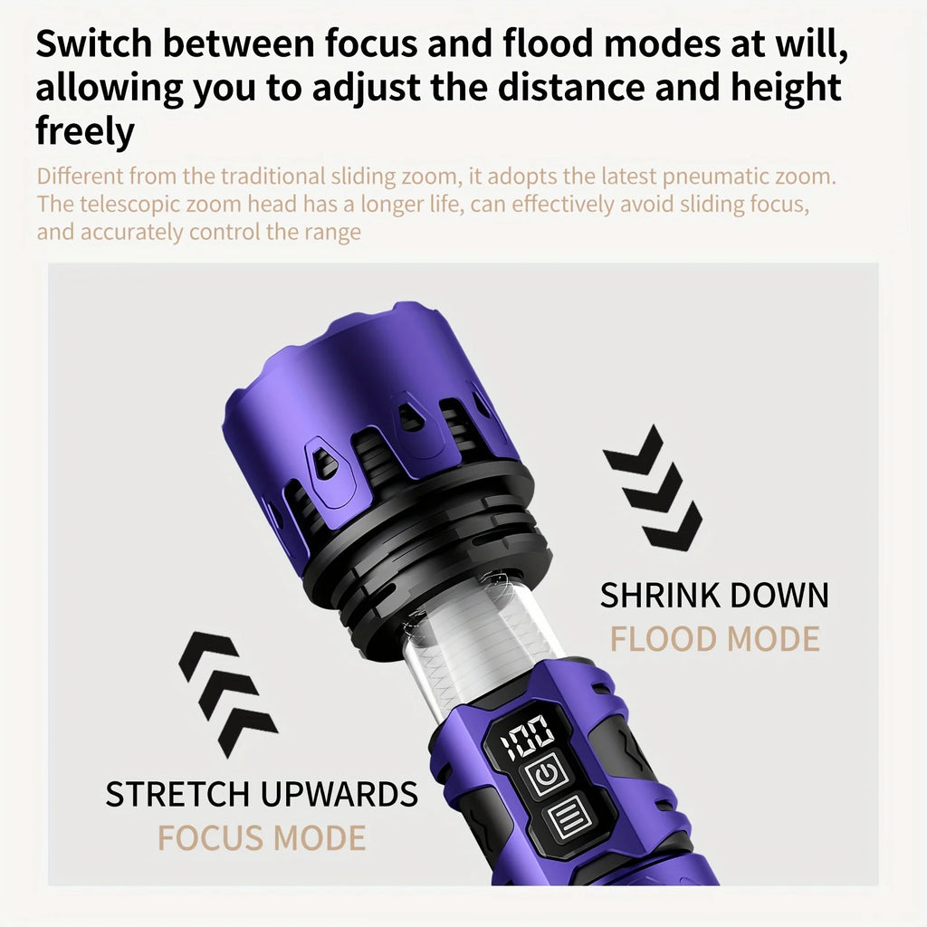 LED High-brightness Display Flashlight High-lumen Ultra-bright Rechargeable Flashlight for Camping Outdoor Activities Farm Night