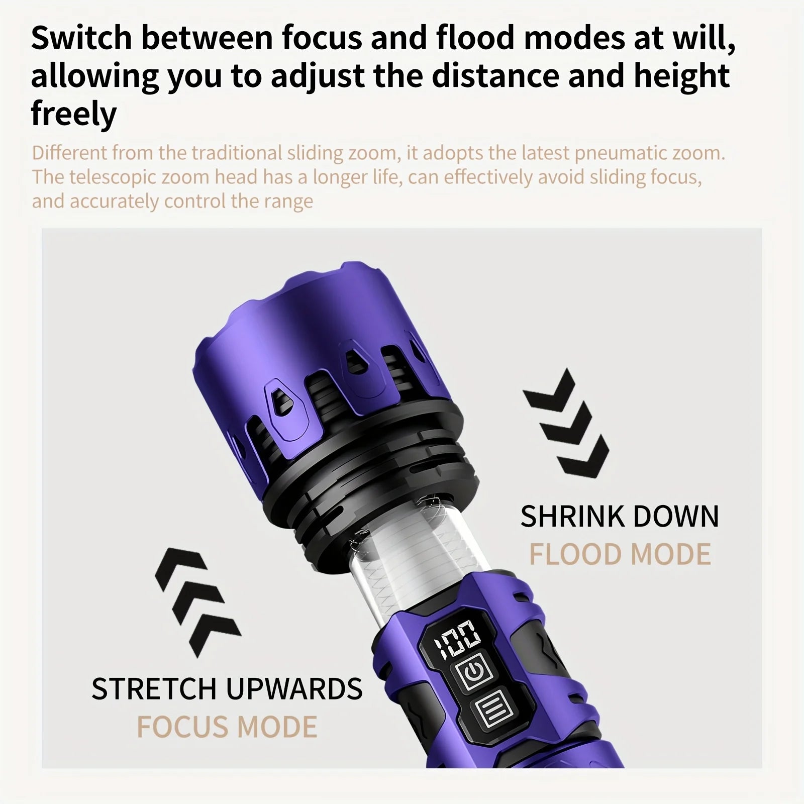 LED High-brightness Display Flashlight High-lumen Ultra-bright Rechargeable Flashlight for Camping Outdoor Activities Farm Night