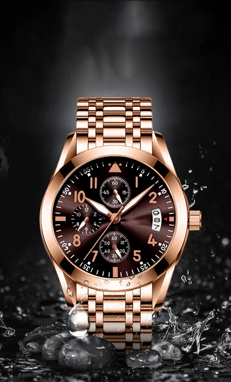 Luxury Men's Watch Waterproof Men Quartz Watches for Man Wristwatch Male Mechanical Luminous Alloy Strap Date Automatic Clock