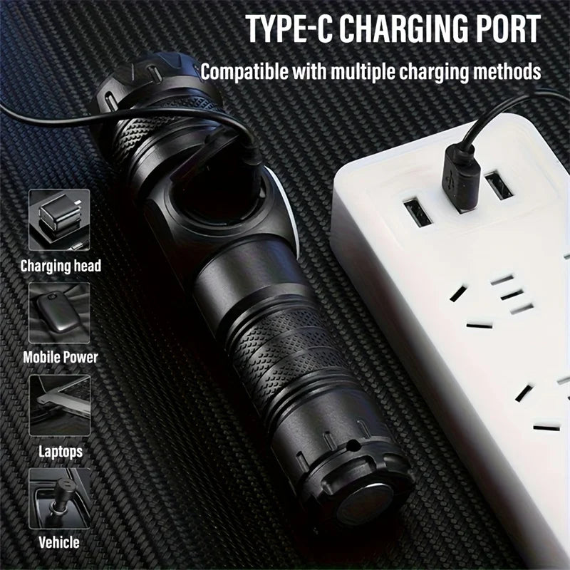 Super Bright LED Flashlight USB Rechargeable Flash light Long Range Tactical Torch Outdoor Waterproof Camping Fishing Lantern