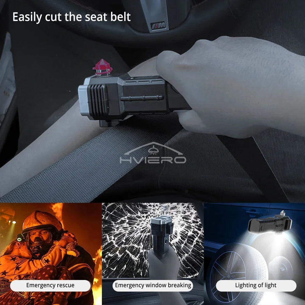 Strong Light Flashlight Multi Functional Outdoor Work Lamp COB USB Rechargeable Emergency Window Breaking Escape Safety Hammer