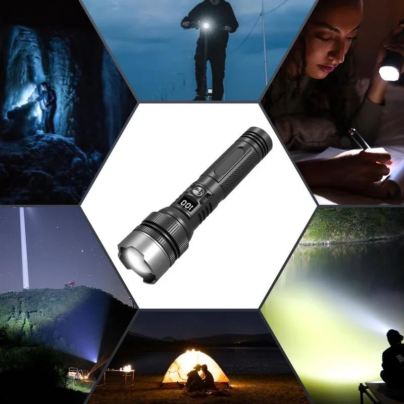 1000000LM Super Bright LED Flashlight Rechargeable USB-C Digital Display IPX8 Waterproof Long Lasting Camping Emergency