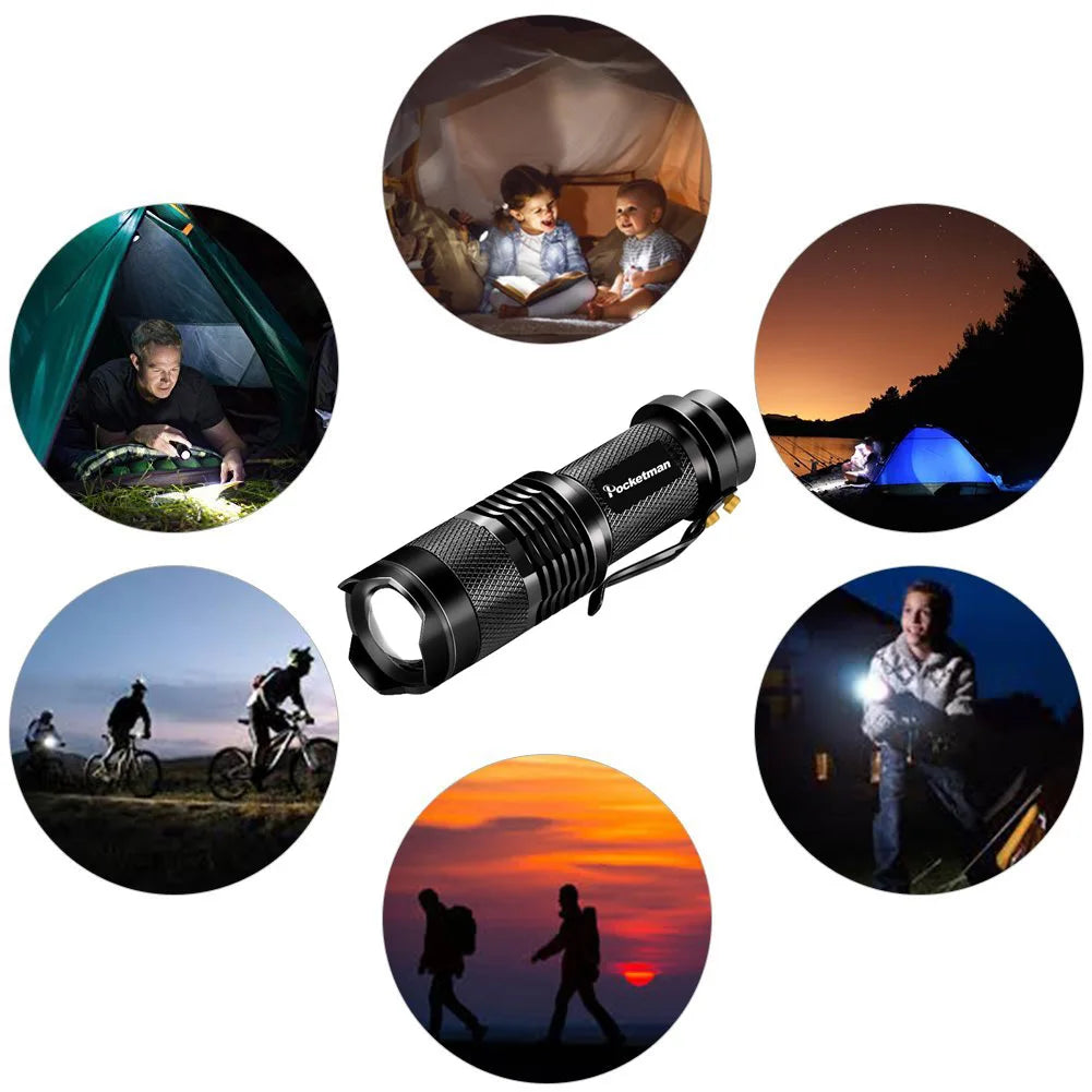 LED Flashlight Pocket Emergency Flashlight Zoomable Torch Aluminium Alloy 3 Lighting Modes Flashlight Waterproof Torch