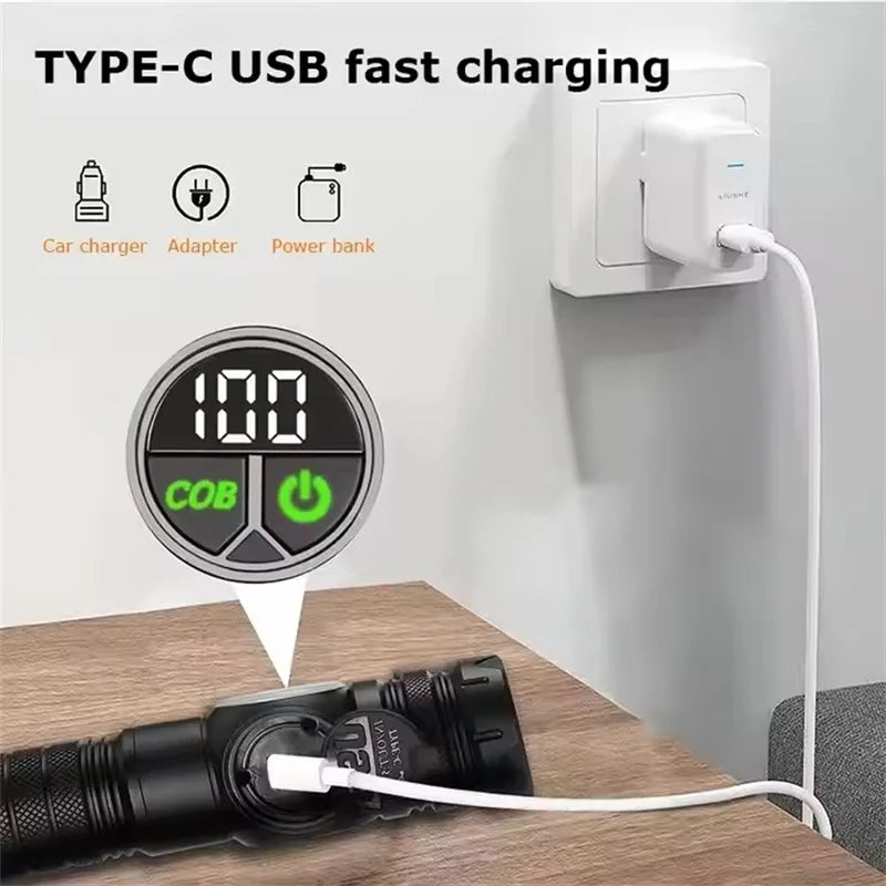 Super Bright LED Flashlight USB Rechargeable Flash light Long Range Tactical Torch Outdoor Waterproof Camping Fishing Lantern