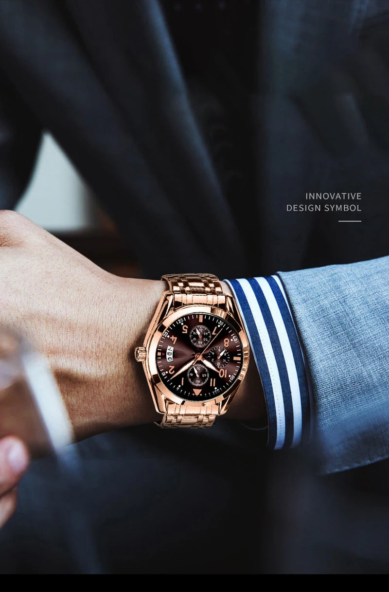 Luxury Men's Watch Waterproof Men Quartz Watches for Man Wristwatch Male Mechanical Luminous Alloy Strap Date Automatic Clock