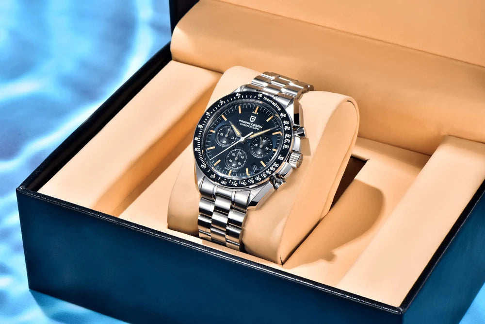 PAGANI DESIGN 2026 New Moon Watch Retro Quartz Watches For Men Stainless steel Luminous waterproof Luxury Sport Chronograph Man