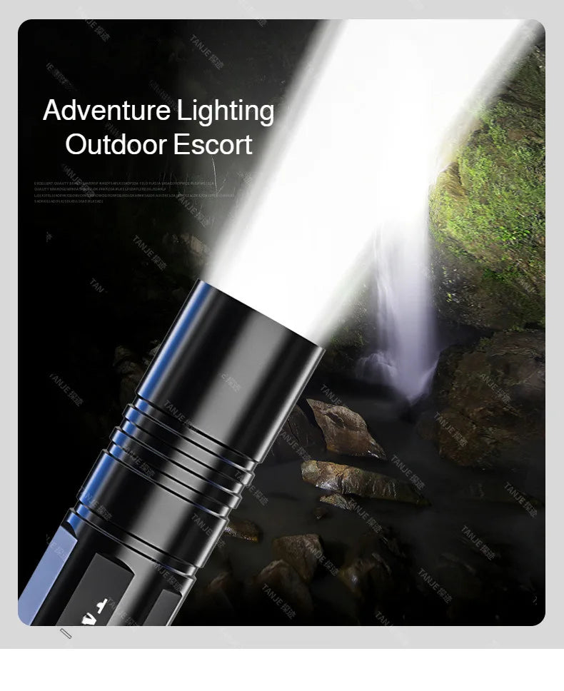 Outdoor Flashlight Small Mini Lighting Strong Light Portable Super Bright Rechargeable Hand Lamp for Hiking/Camping/Emergency