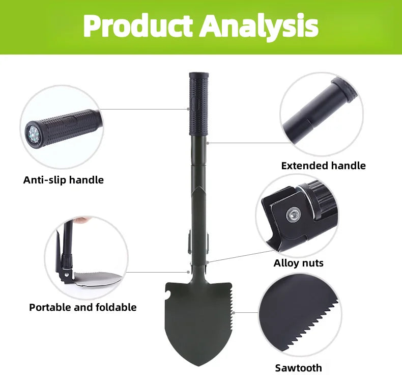 Multi-Function Foldable Camping Shovel Telescopic Survival Gear for Hiking Gardening Snow Removal and Outdoor Adventure