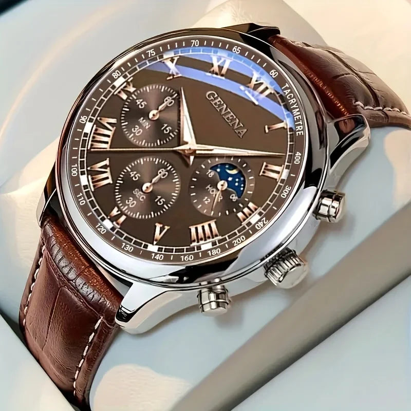 Luxury Men Business Watches  Fashion Leather Strap Round Dial Male's Analog Quartz Wristwatch Reloj Hombre（Without Box）