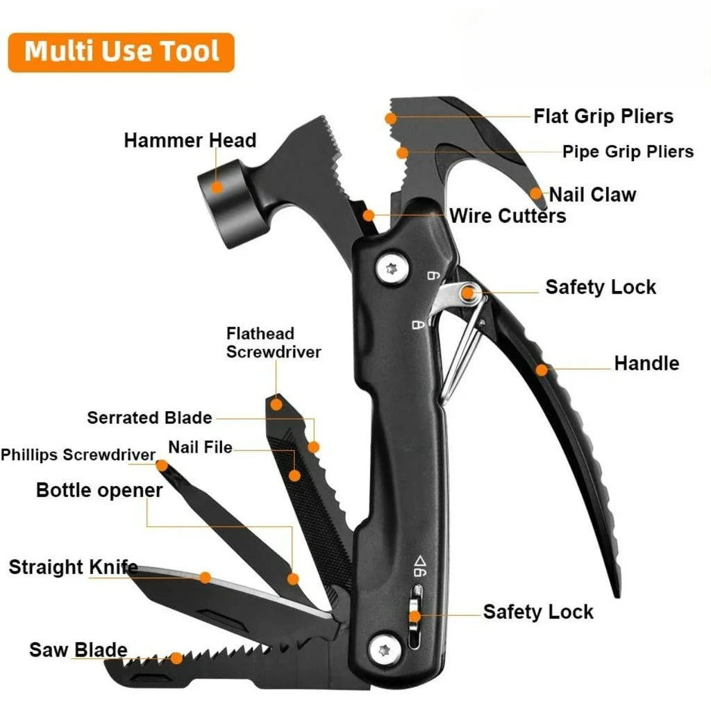 Outdoor Survival Gear Tool for Camping Hunting Hiking Accessories Car Emergency Escape Tool 12 IN 1 Multitool Hammer