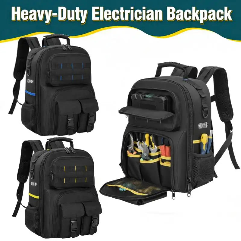 Backpack Tool Bag with Padded Back Support Heavy Duty Tool Kit Carrier Storage Bags for Electrician, Plumber, HVAC, Cable Repair