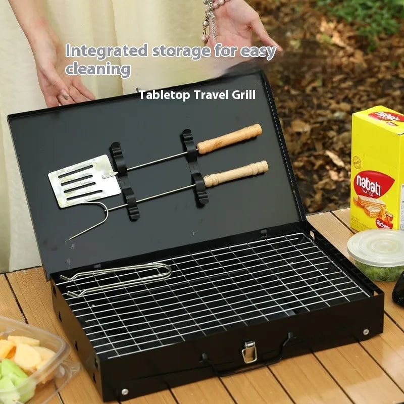 Folding Portable Barbecue Charcoal Grill Stainless Steel Small Mini BBQ Tool Kits for Outdoor Cooking Camping Picnics Beach