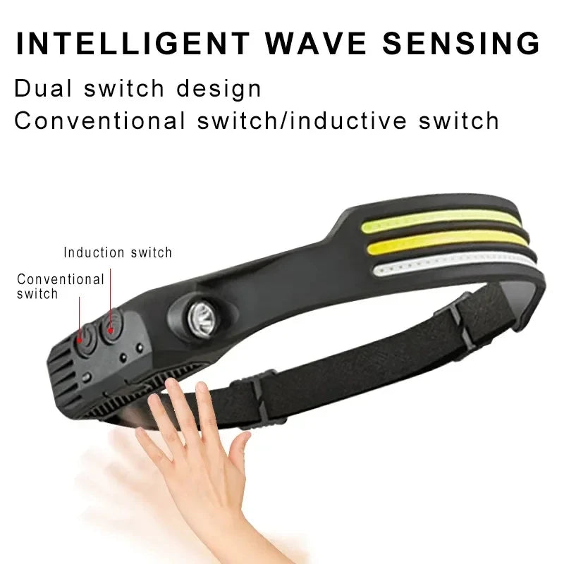6 Modes LED Induction Headlamp COB Sensor Head Lamp Rechargeable Built-in Battery Flashlight Outdoor Work Lighting Headlights