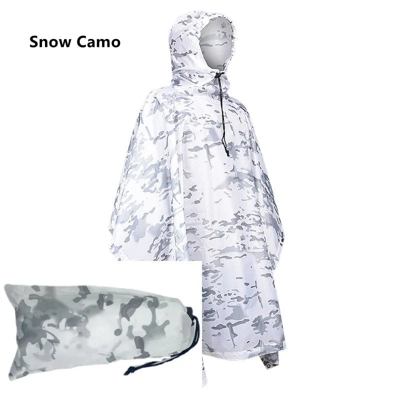 Outdoor Breathable Camouflage Poncho Jungle Tactical Raincoat Birdwatching Hiking Hunting Ghillie Suit Travel Rain Gear