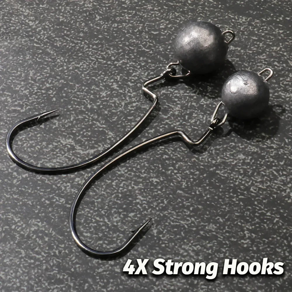 5Pcs Metal Jig Head Worm Hooks 2g 10g 18g Weight Crank Gear Sinker Pesca Weedless Offset Texas Rig Fishing Tackle Kit Fishhook