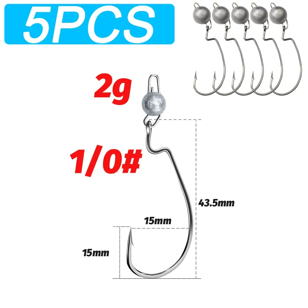 5Pcs Metal Jig Head Worm Hooks 2g 10g 18g Weight Crank Gear Sinker Pesca Weedless Offset Texas Rig Fishing Tackle Kit Fishhook