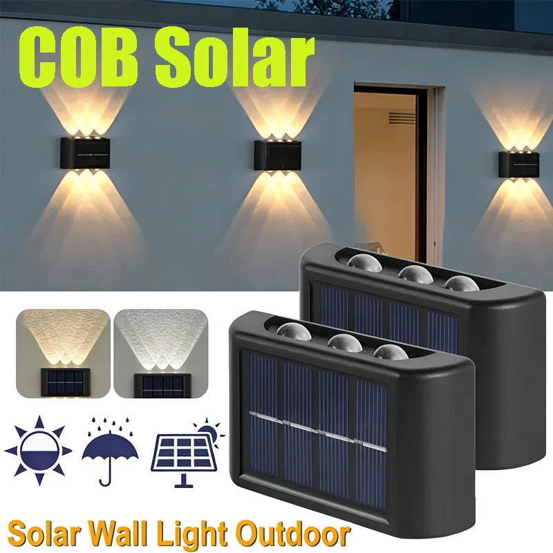 COB Solar Wall Lamp Outdoor Waterproof Solar Lights Up and Down Convex Lens Lighting for Garden Street Landscape Balcony Outdoor